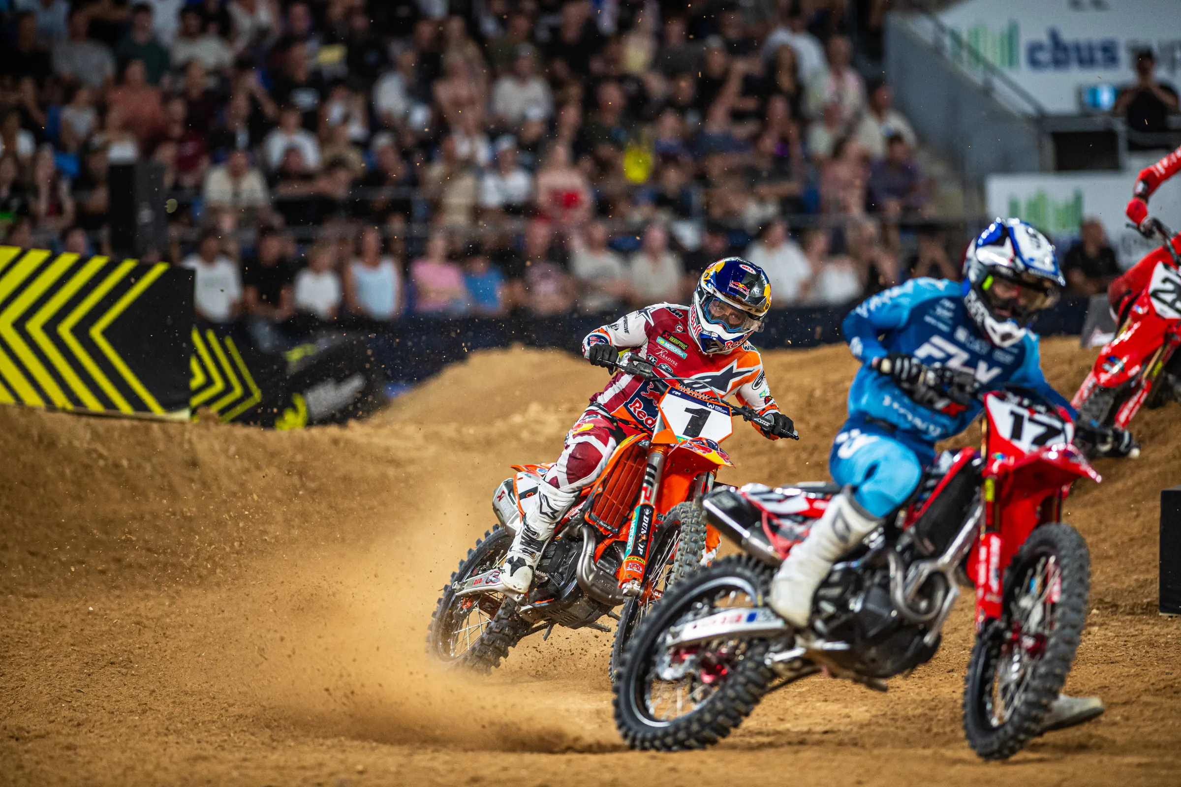 Savatgy and Tomac were part of a big pack battling in Cbus Stadium.