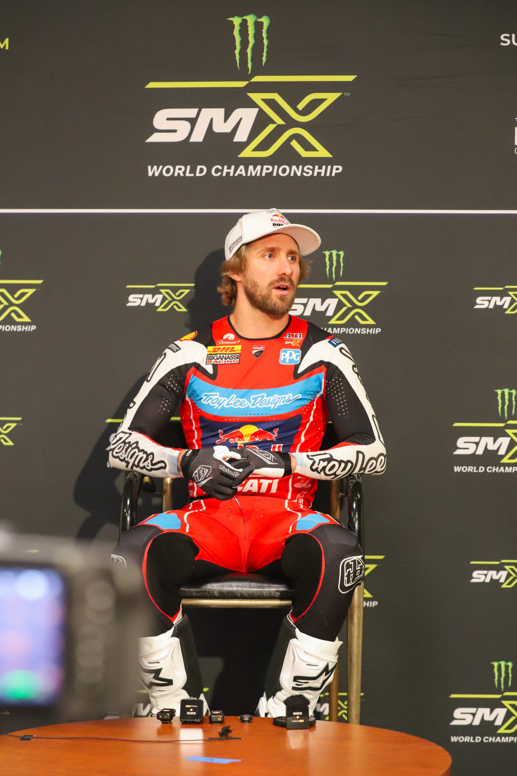 Justin Barcia talks with the media during the SMX Media Days in California this week.