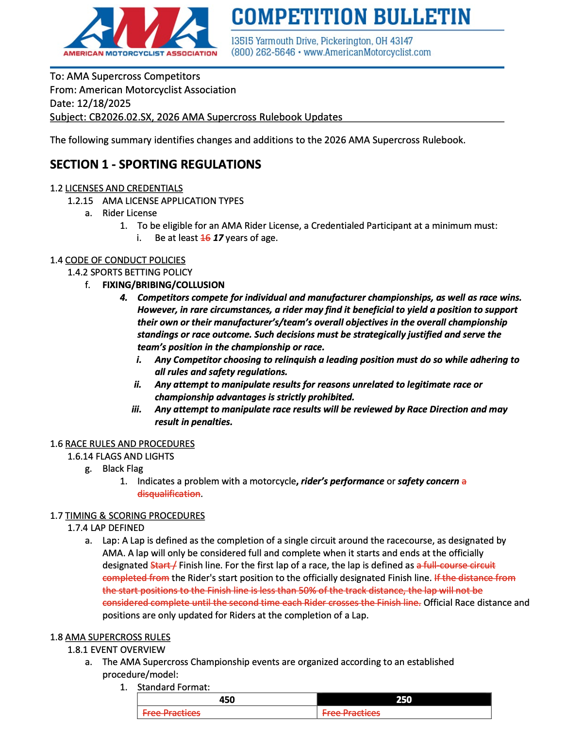 Updates to AMA Supercross Rulebook Posted, Including Red Flag Restart ...