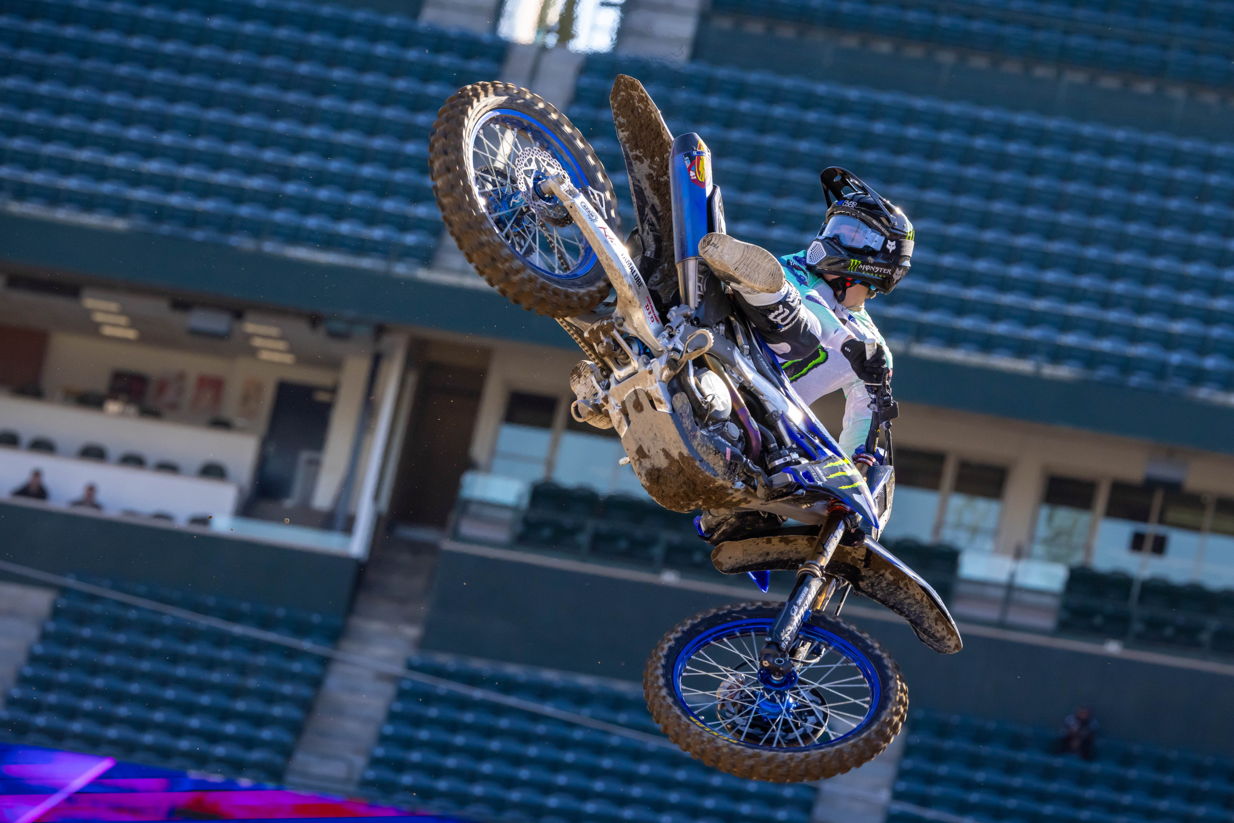 Haiden Deegan put in the effort in the second qualifier, but couldn't quite match Levi Kitchen's pace.