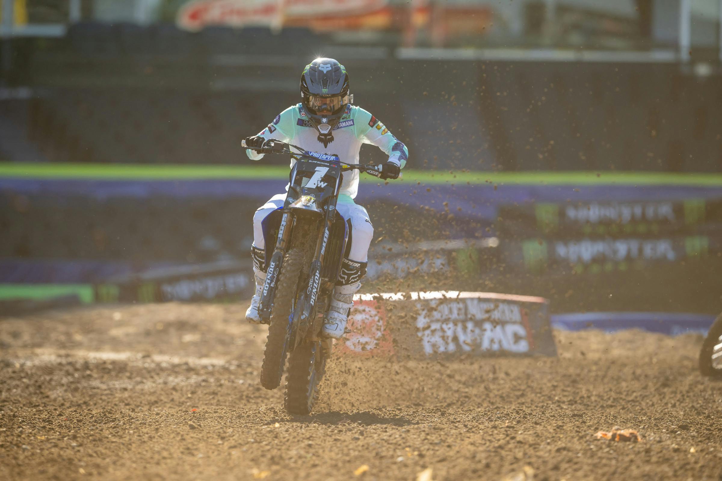 The track was dry and dusty in the afternoon.