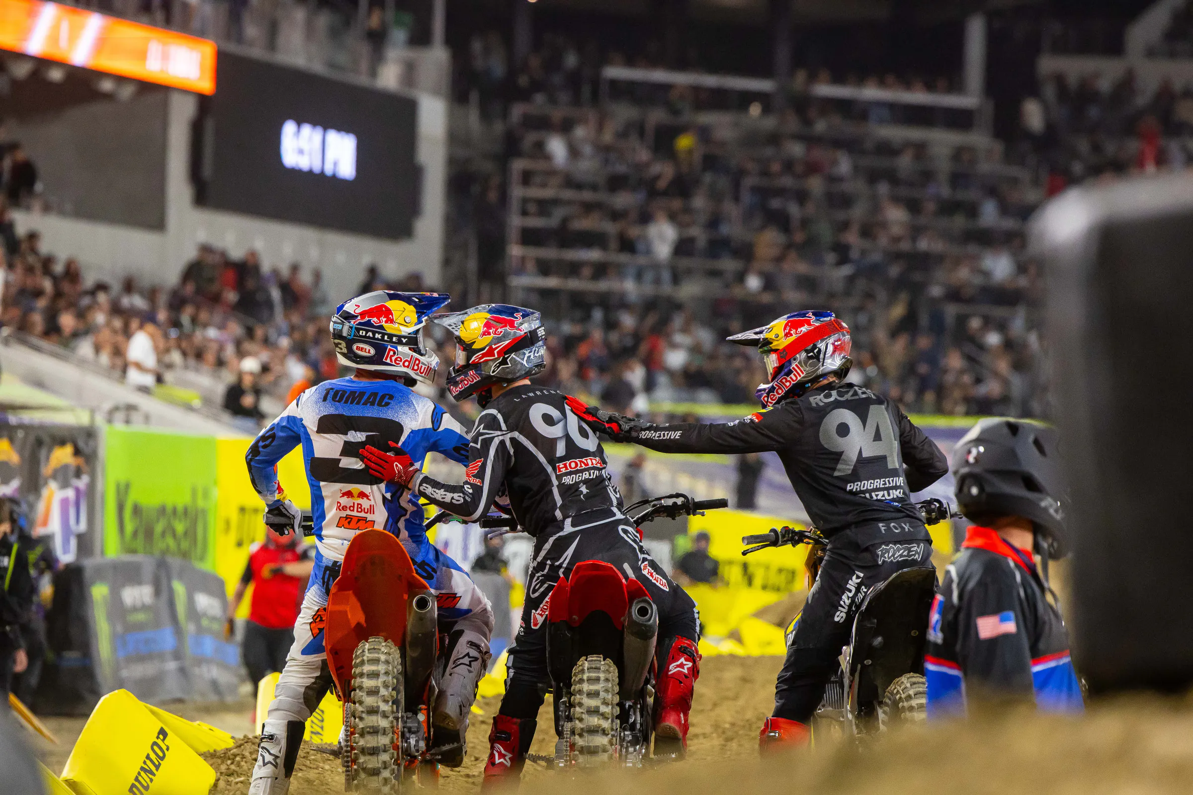 Tomac, Lawrence, and Roczen put on a tremendous battle in the 450SX main event in San Diego.