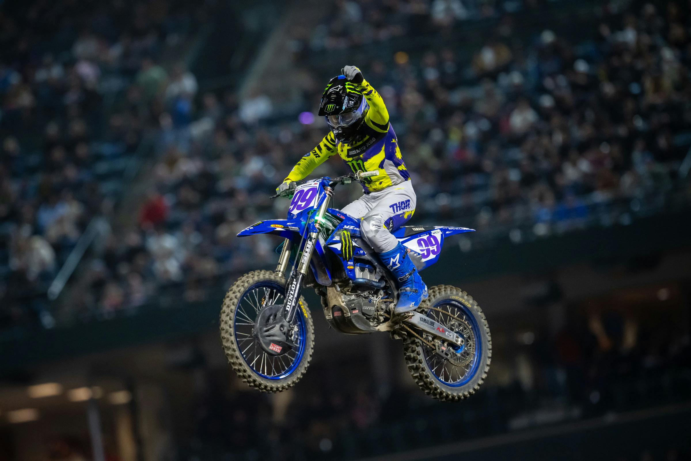 Kayden Minear takes the SMX Next main event win. First the fist pump...