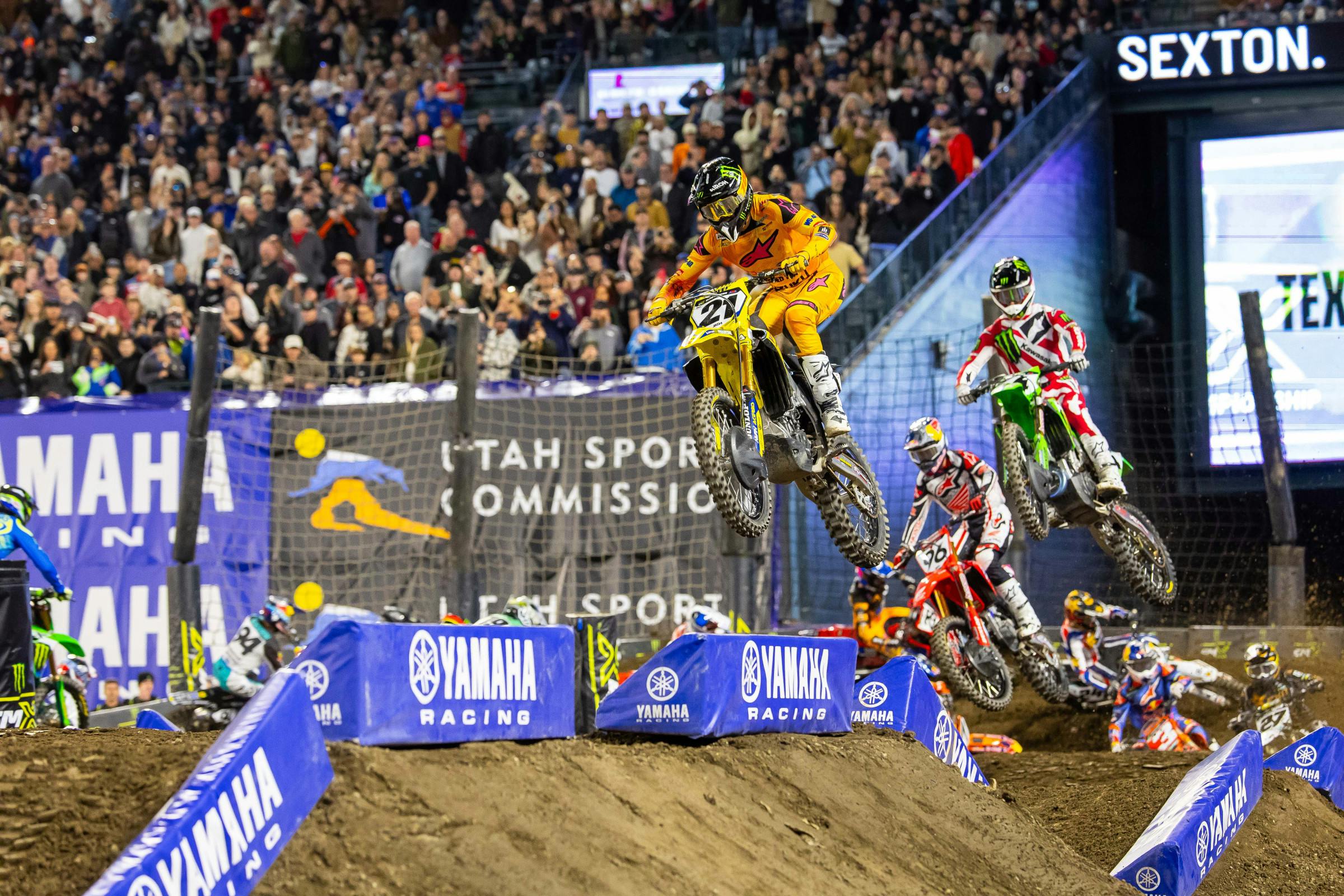 Jason Anderson holeshot the 450SX main event and led laps before eventually finishing fourth.