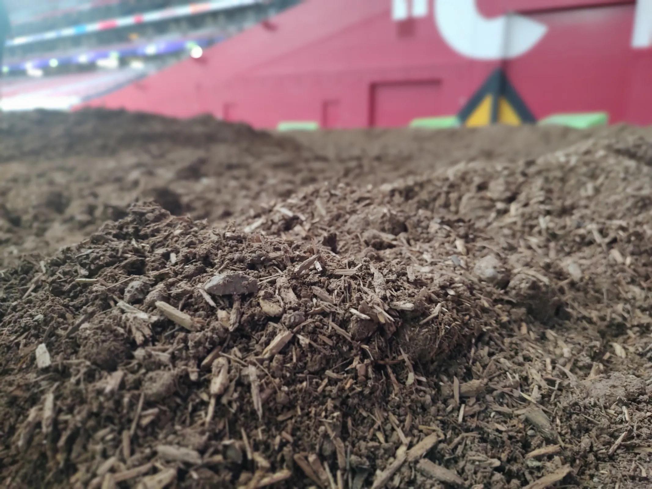 Closeup of the lefthander made from mulch.