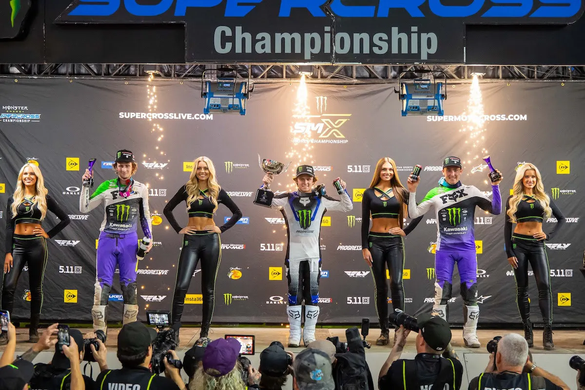 Western Divisional 250SMX Class Podium (left to right) Levi Kitchen, Haiden Deegan, and Cameron McAdoo.