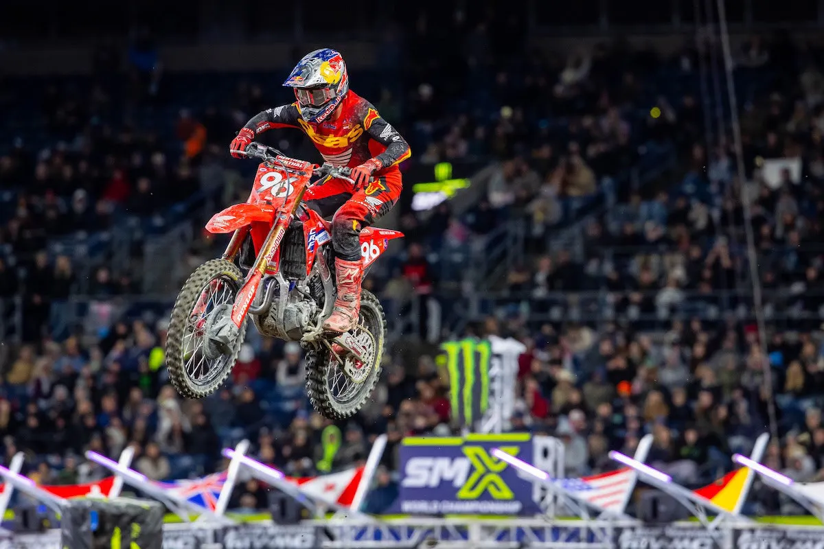 Honda HRC Progressive's Hunter Lawrence bounced back from a crash during a battle for third to finish fourth and keep hold of the red plate.