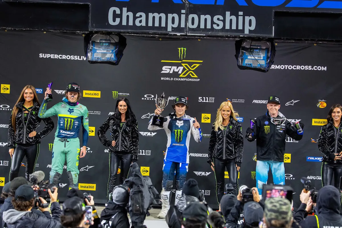 Western Divisional 250SMX Class Podium (left to right) Levi Kitchen, Haiden Deegan, and Max Anstie.