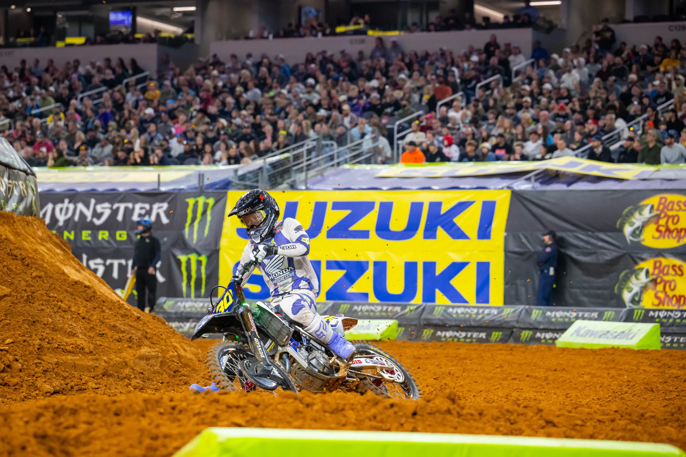 Jo Shimoda with the leader lights on early in the 250SX main event in Texas.