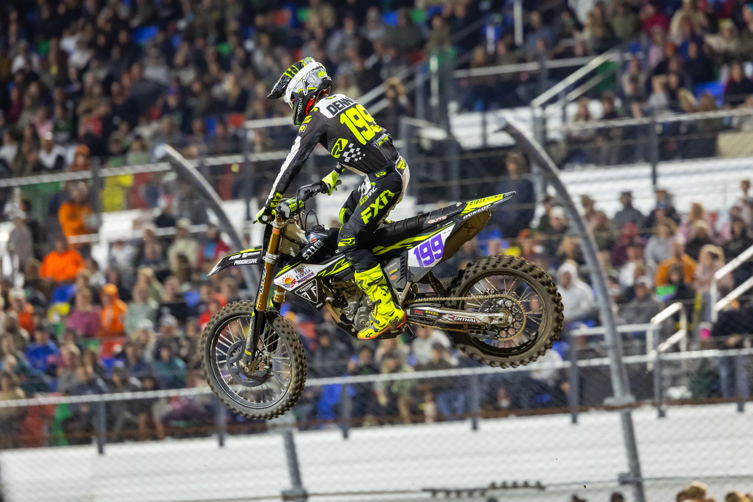 Deacon Denno rolled in SMX Next on his factory Triumph.