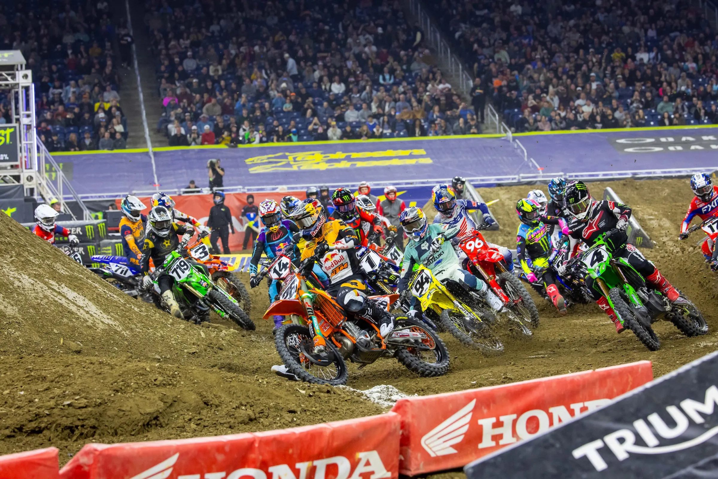Detroit SX: Roczen Wins, Lawrence Crashes, Tomac Struggles But Retakes Points; Davies Dominates in 250SX East