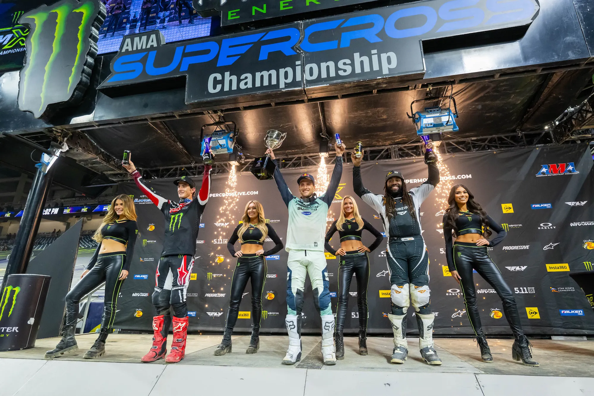 450SMX Class Podium (left to right): Chase Sexton, Ken Roczen, and Malcolm Stewart