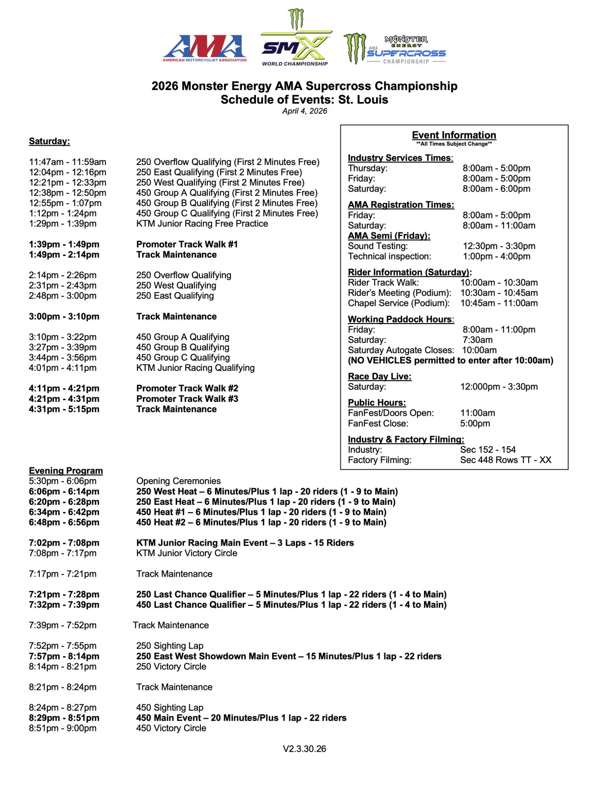 St. Louis SX schedule