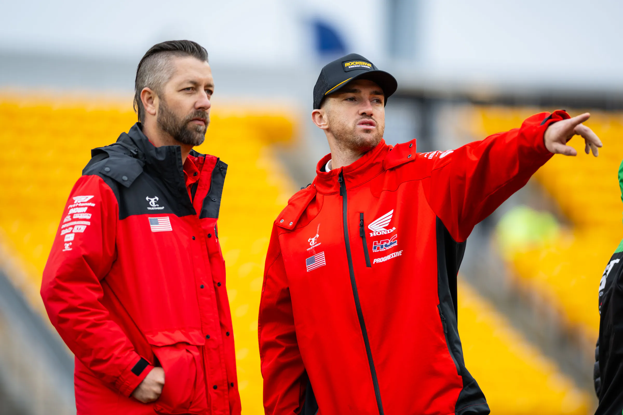 Wilson with Honda HRC Progressive team manager Lars Lindstrom at the 2025 Pittsburgh SX.