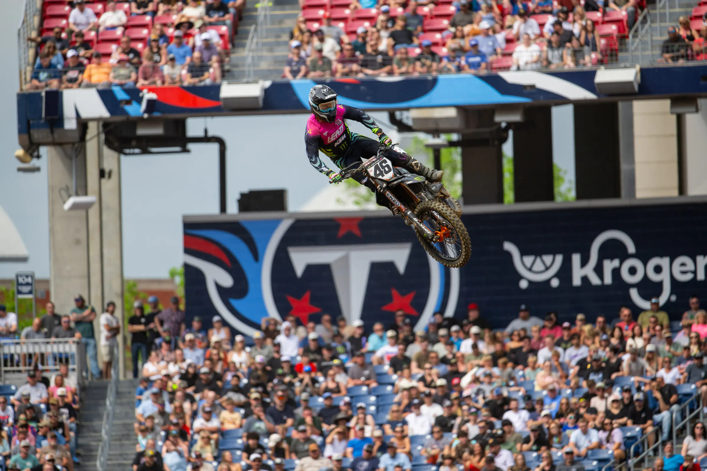 High-flying Hill uncorked a quad no one else did in Nashville, but it's been a long time since he ran up front early. When one line on the track went away, he fell into the clutches of Cooper Webb and more.