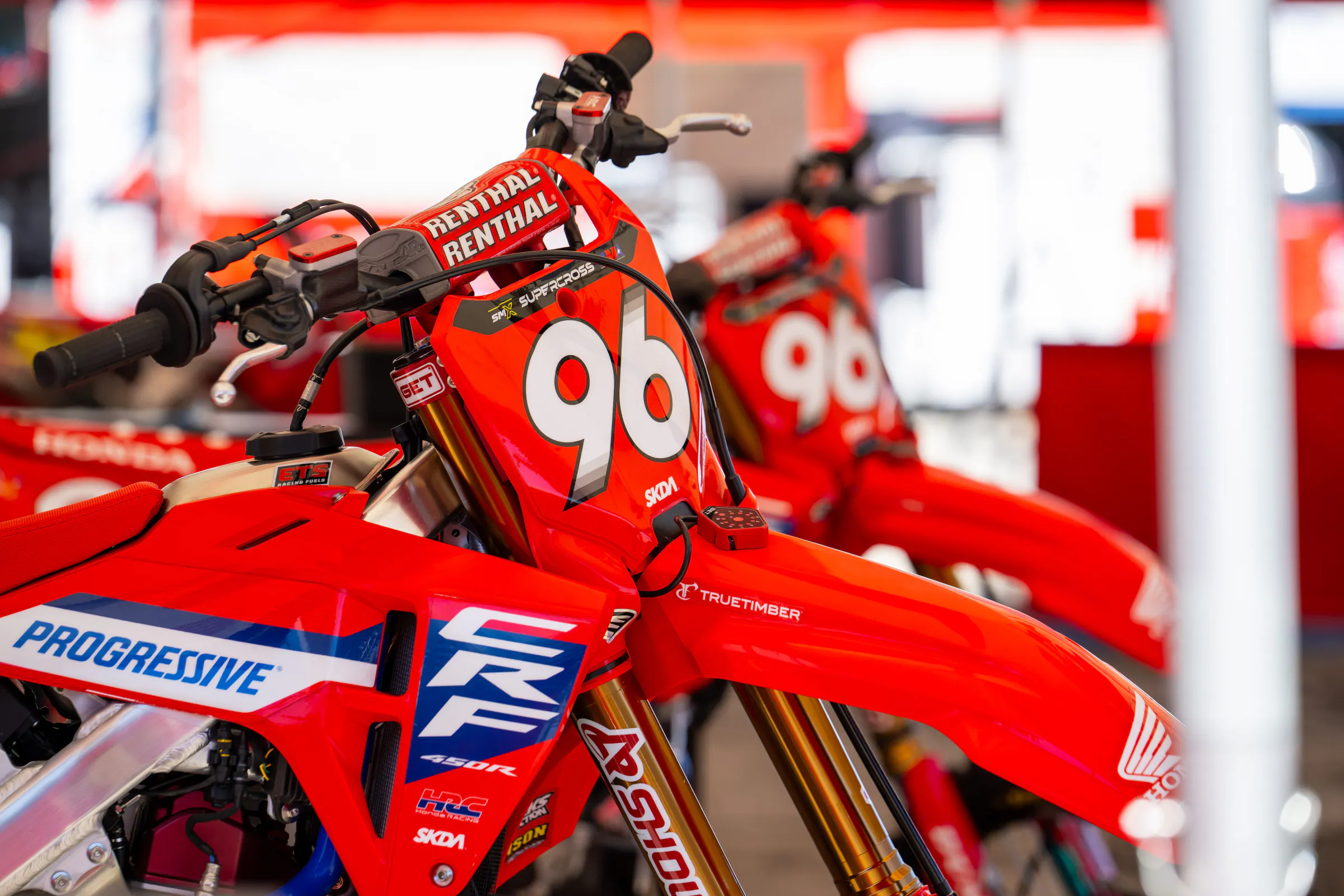 Seeing double? Yup! Triple Crown races mean two bikes can go through tech. Here are Hunter Lawrence's Honda CRF450R race machines for today.