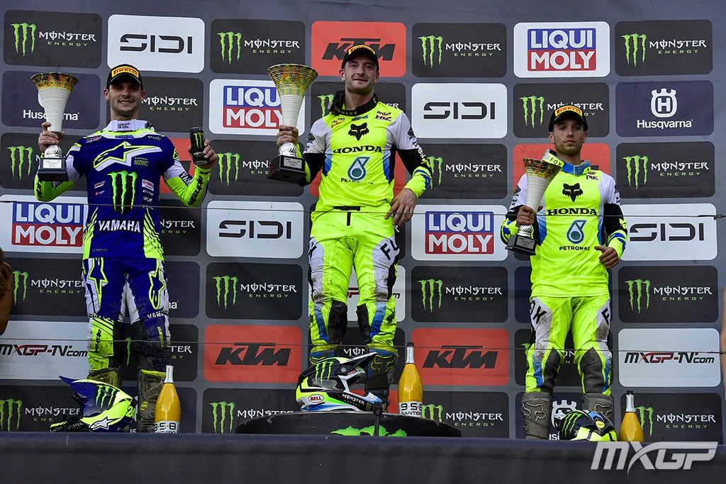 Tim Gajser, Jeffrey Herlings and Tom Vialle on the podium