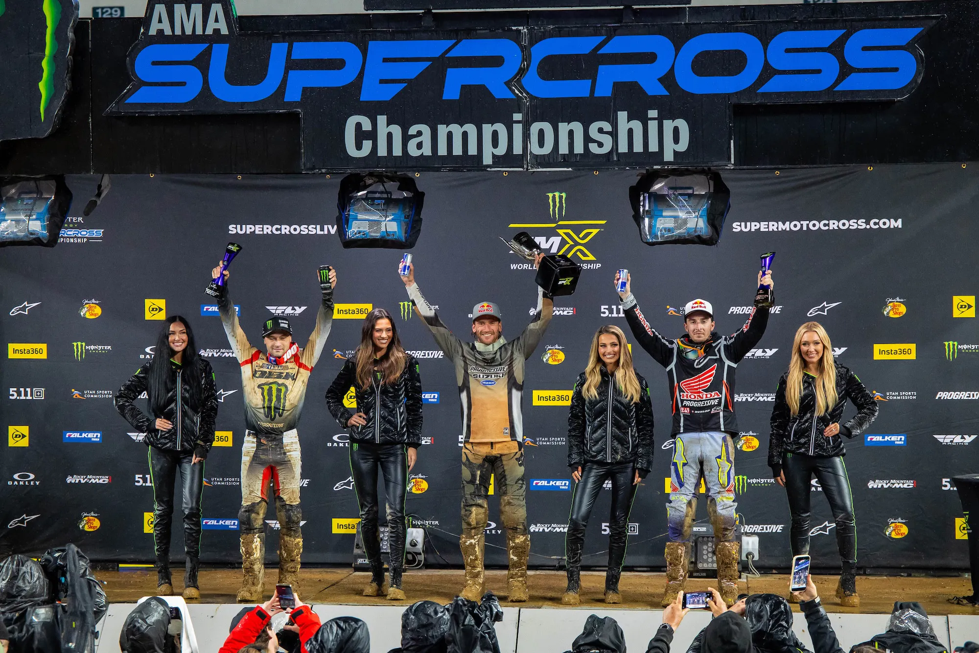 450SMX Class Podium (left to right): Cooper Webb, Ken Roczen, and Hunter Lawrence