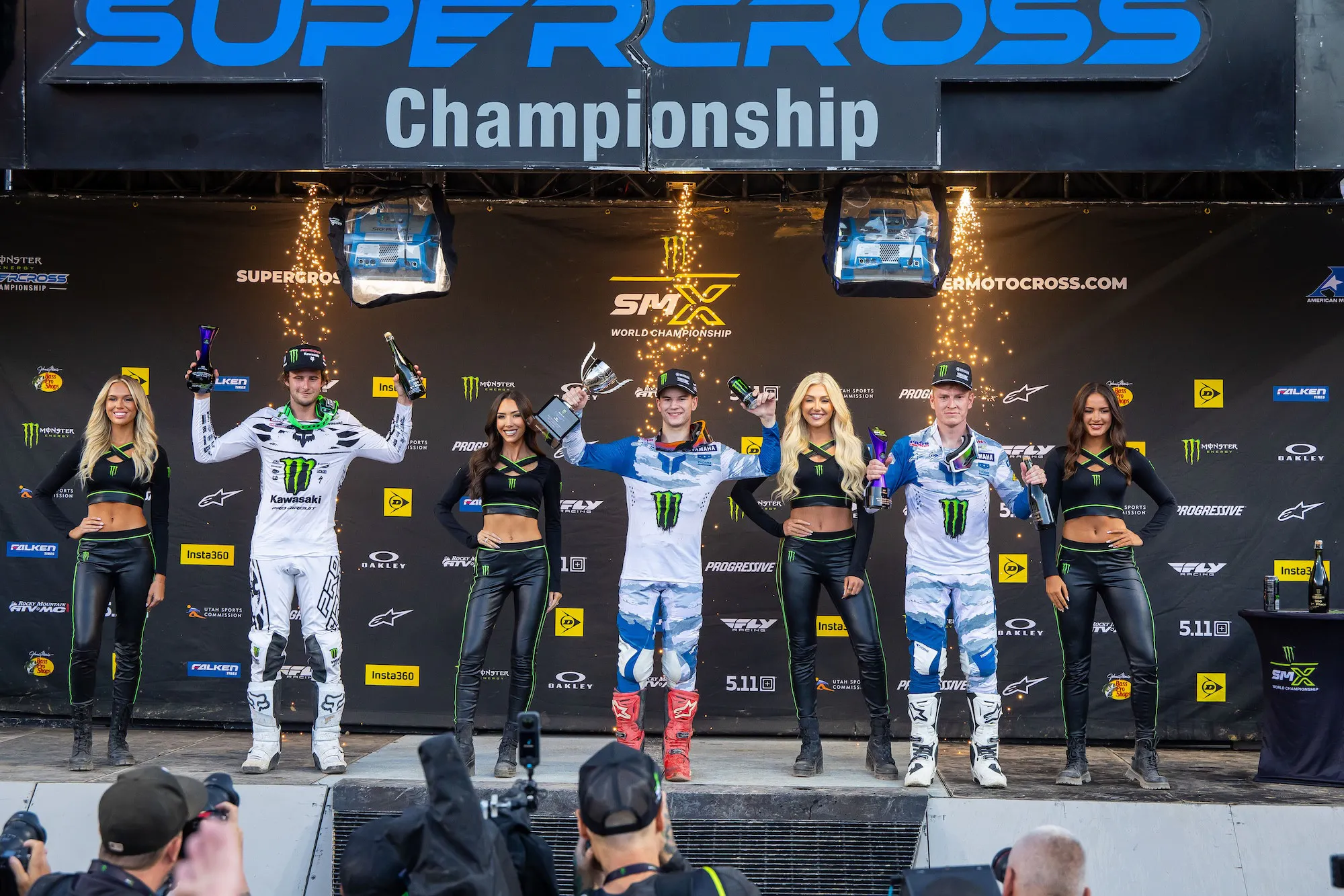 Dave Coombs Sr. 250SMX East/West Showdown Podium (left to right) Levi Kitchen, Cole Davies, and Max Anstie