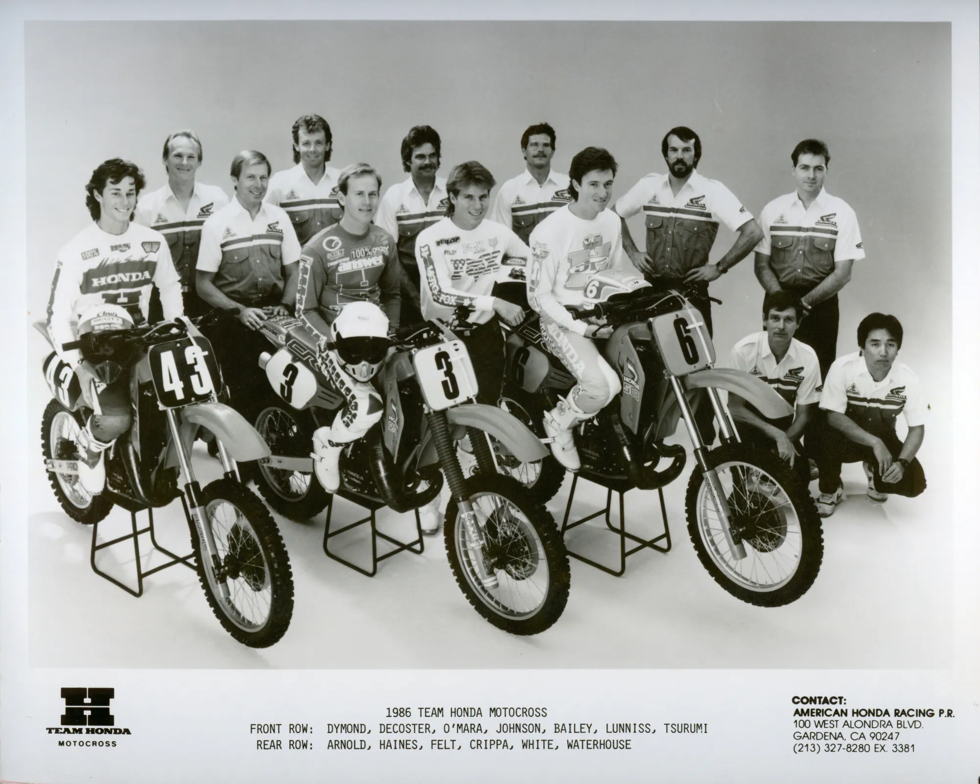 1986's Team Honda lineup of Dymond, O'Mara, Johnson, and Bailey.