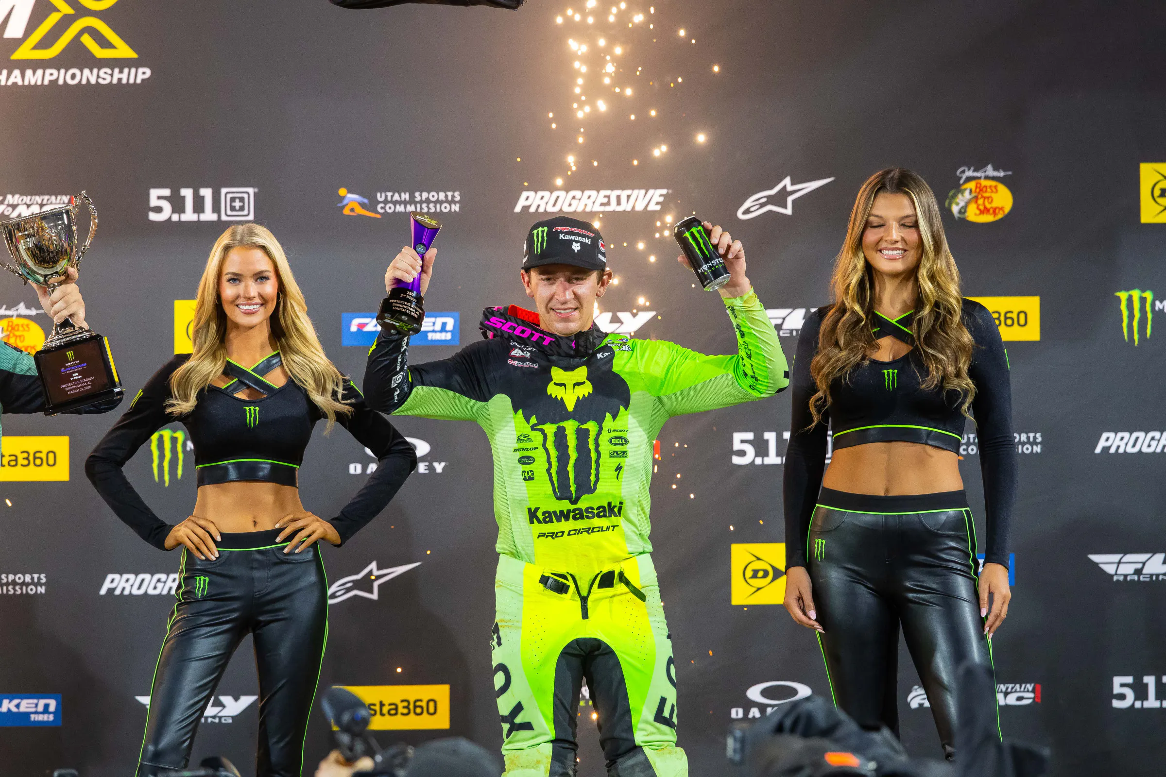 Hammaker earned multiple 250SX East Division Podiums, like this one in Birmingham, in 2026.