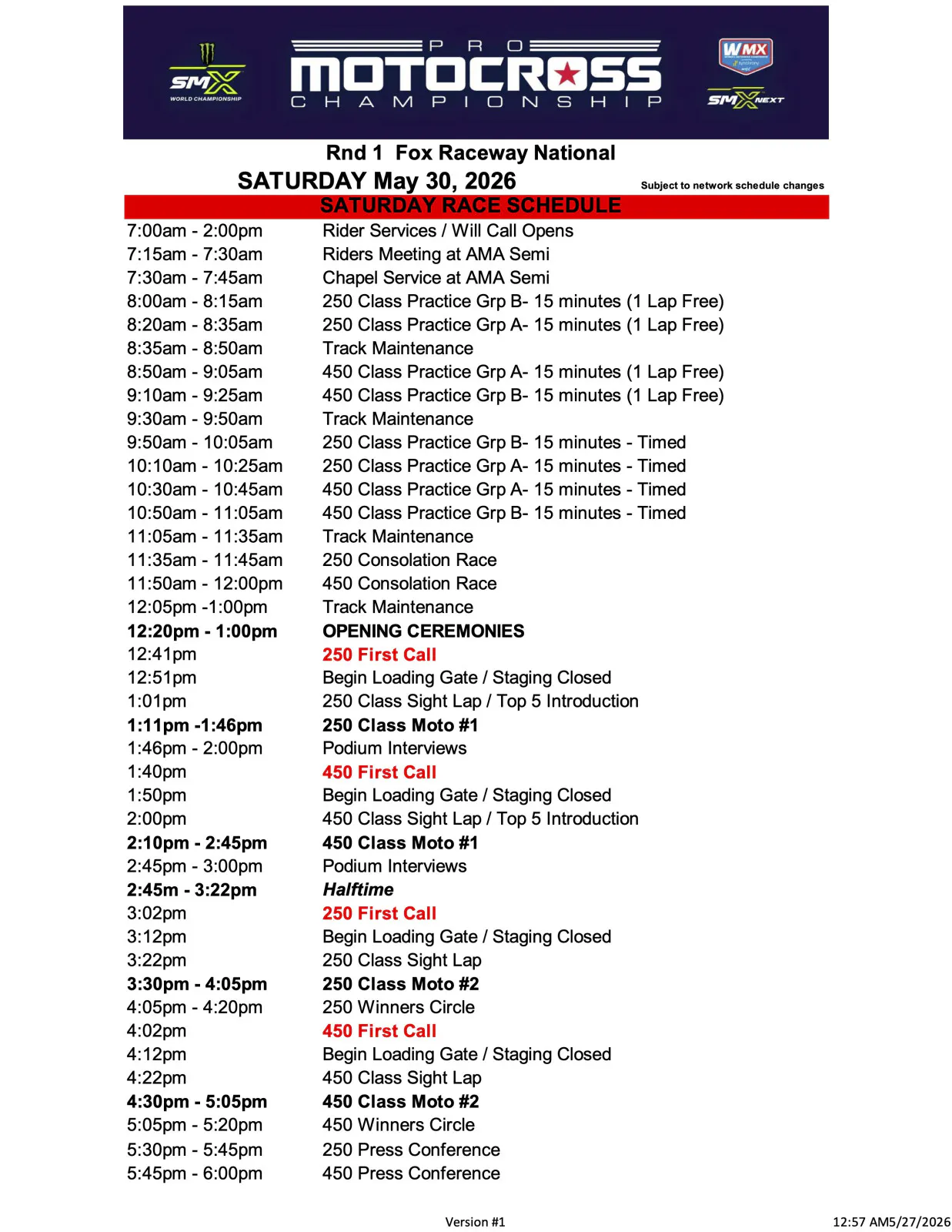 Fox Saturday Race Schedule