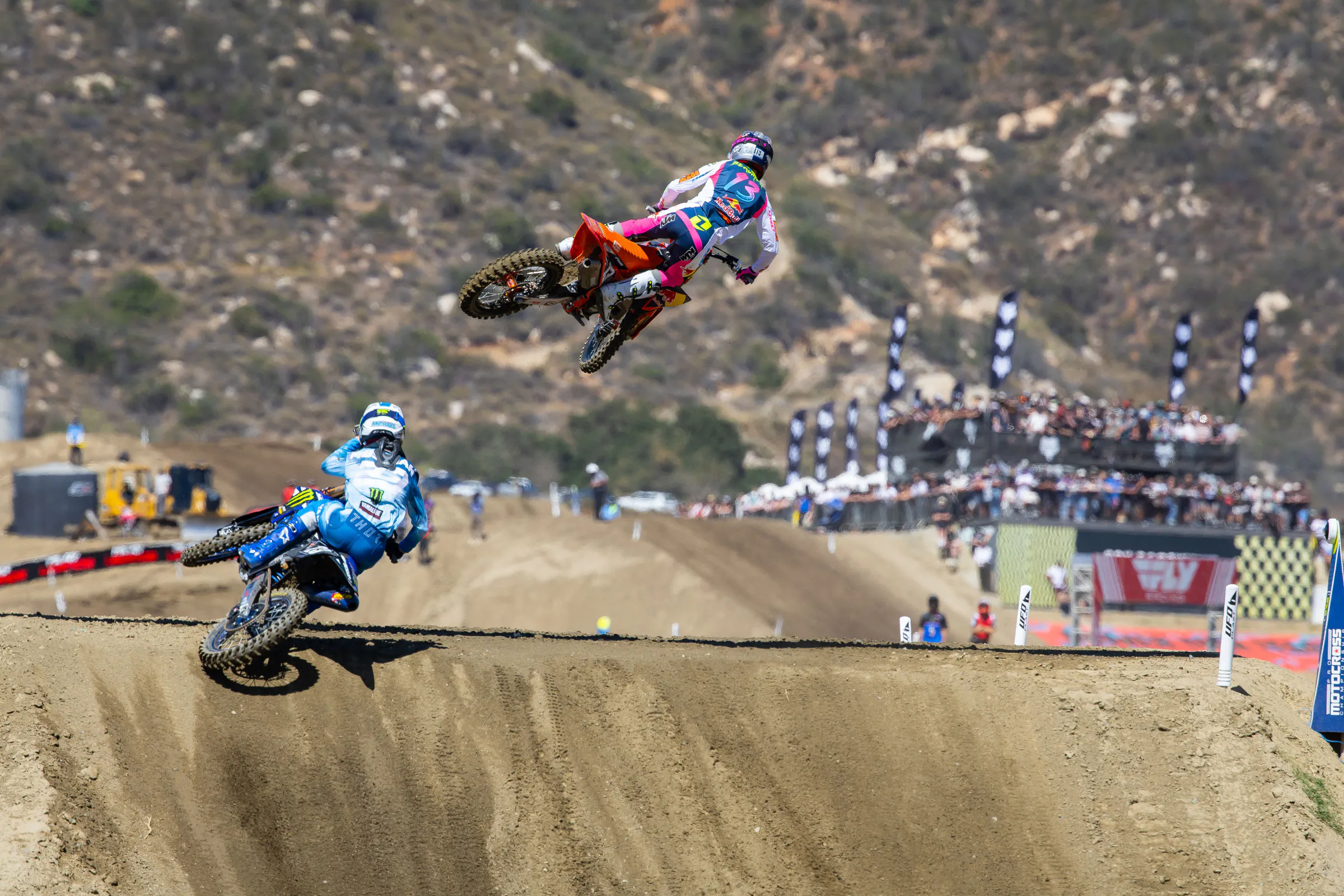 Beaumer and Michael Mosiman leading the first lap in the second 250 Class moto.