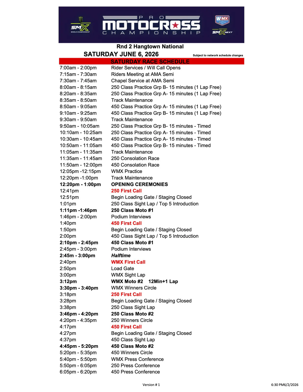 Hangtown Race Schedule