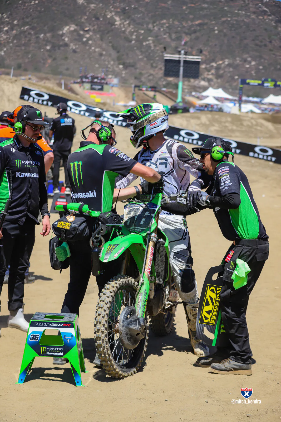 Garrett Marchbanks pitting first moto.