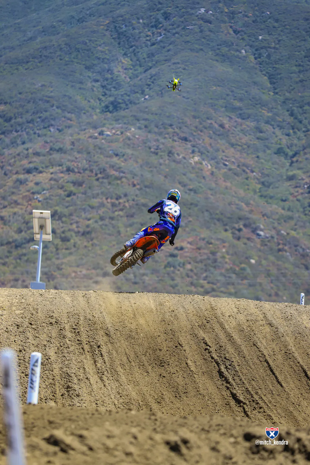 Jorge Prado with the broadcast drone following his every move.