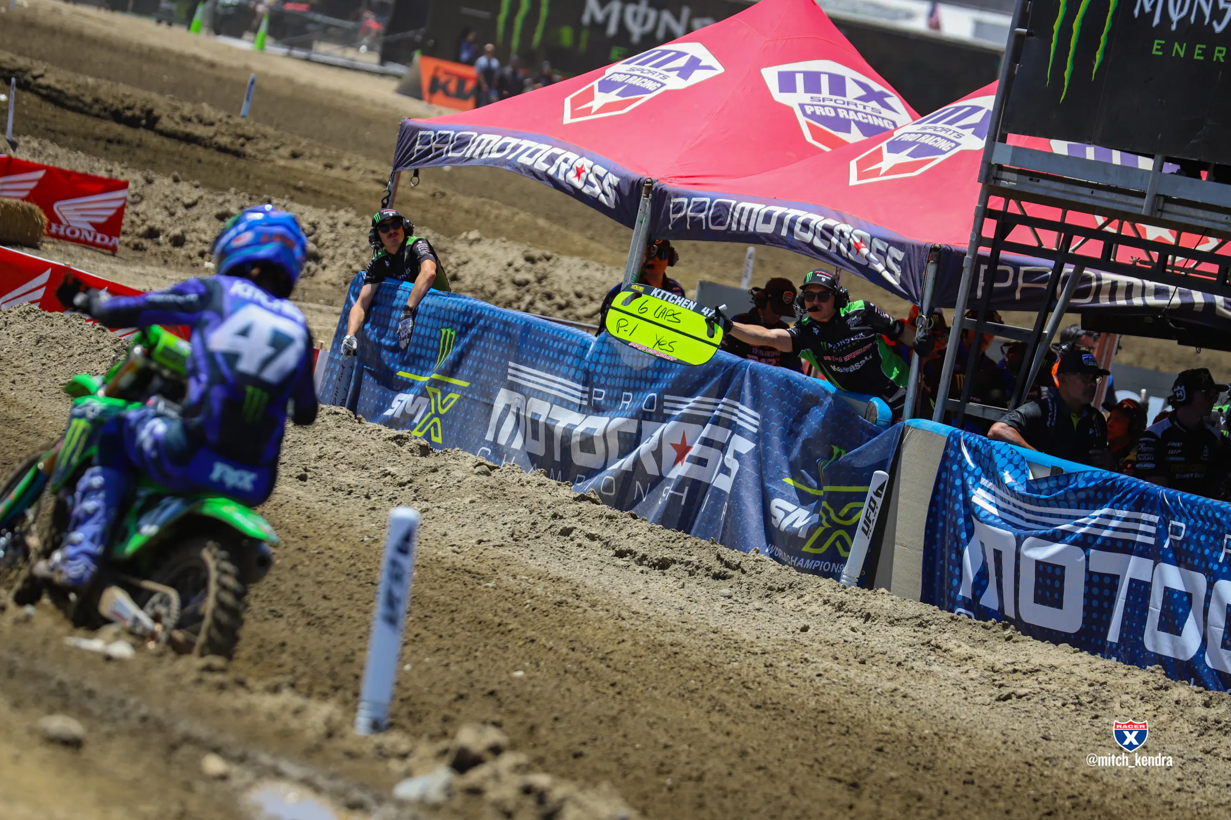 Levi Kitchen's pit board in moto one.