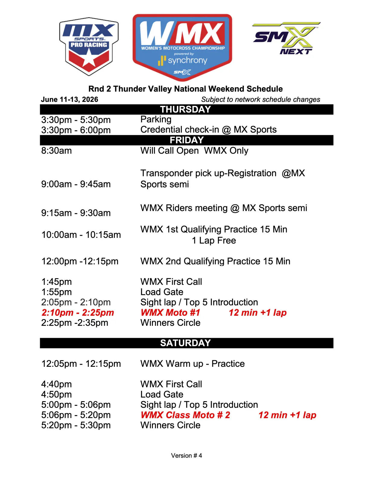 WMX Thunder Valley weekend schedule