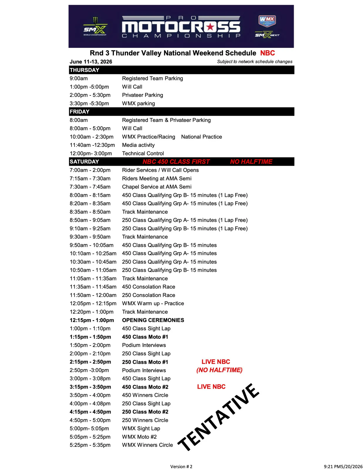 Thunder Valley National race schedule