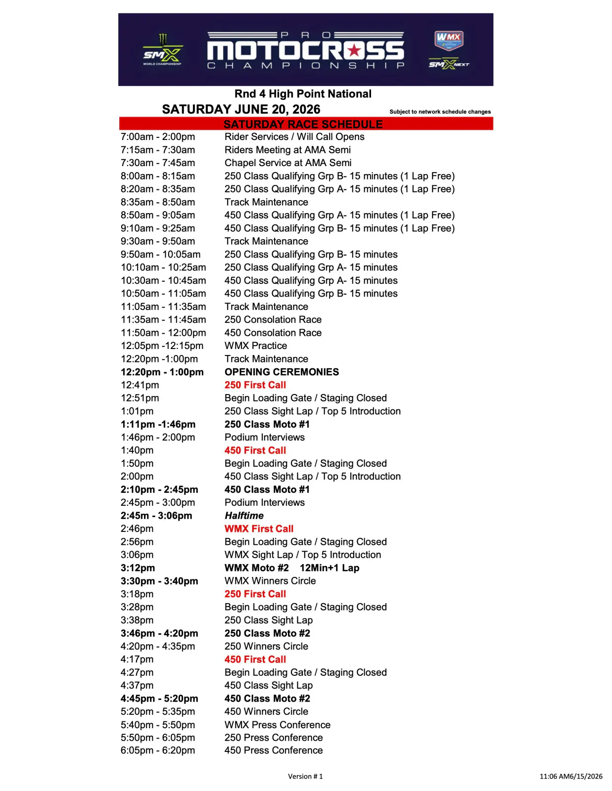 High Point National race schedule
