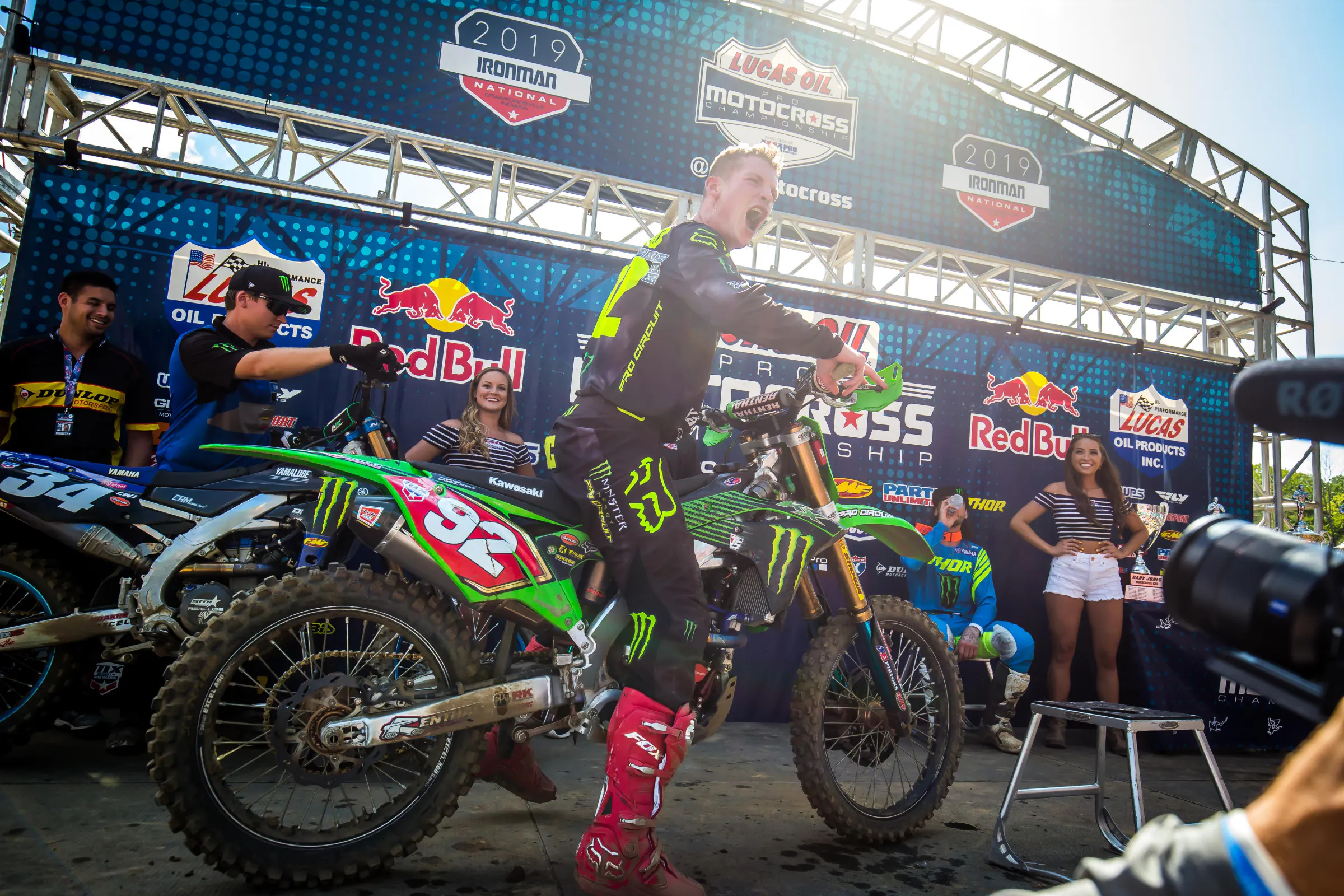 AC celebrating his 250 Pro Motocross Championship in 2019.