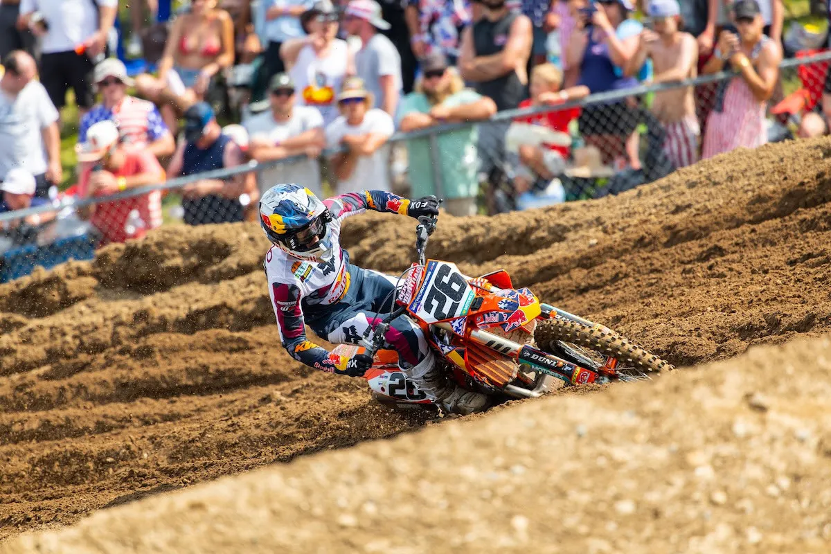 Prado was gunning for his first-ever moto and overall win in America but Hunter Lawrence tracked him down late in the race.