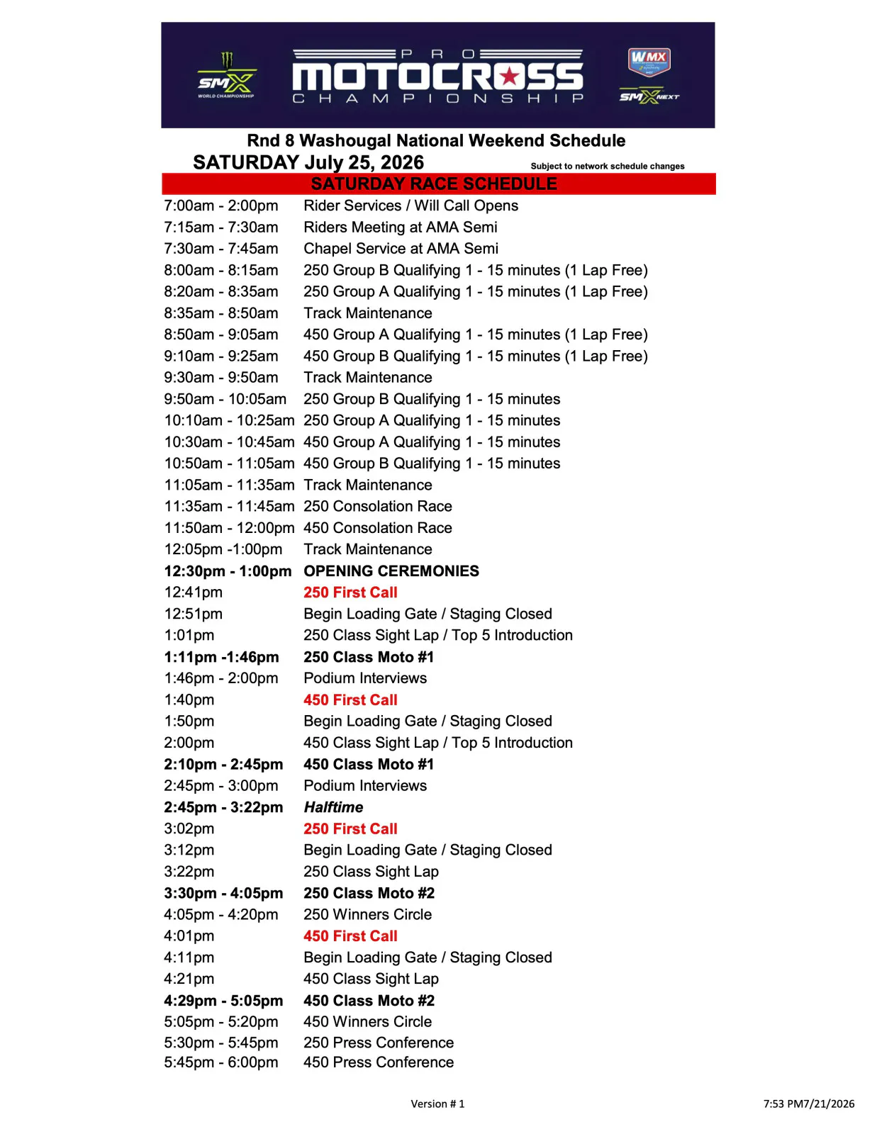 Washougal National race schedule