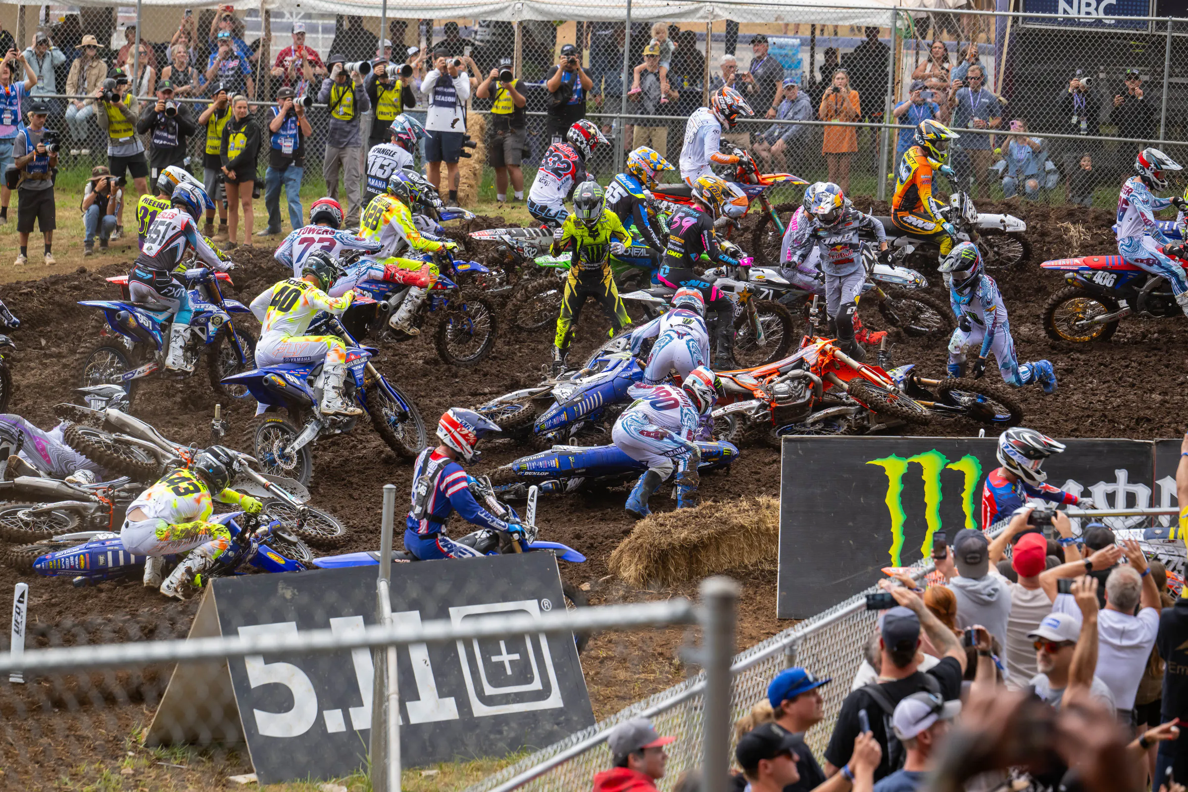 There was mayhem on the start of the first 250 moto.