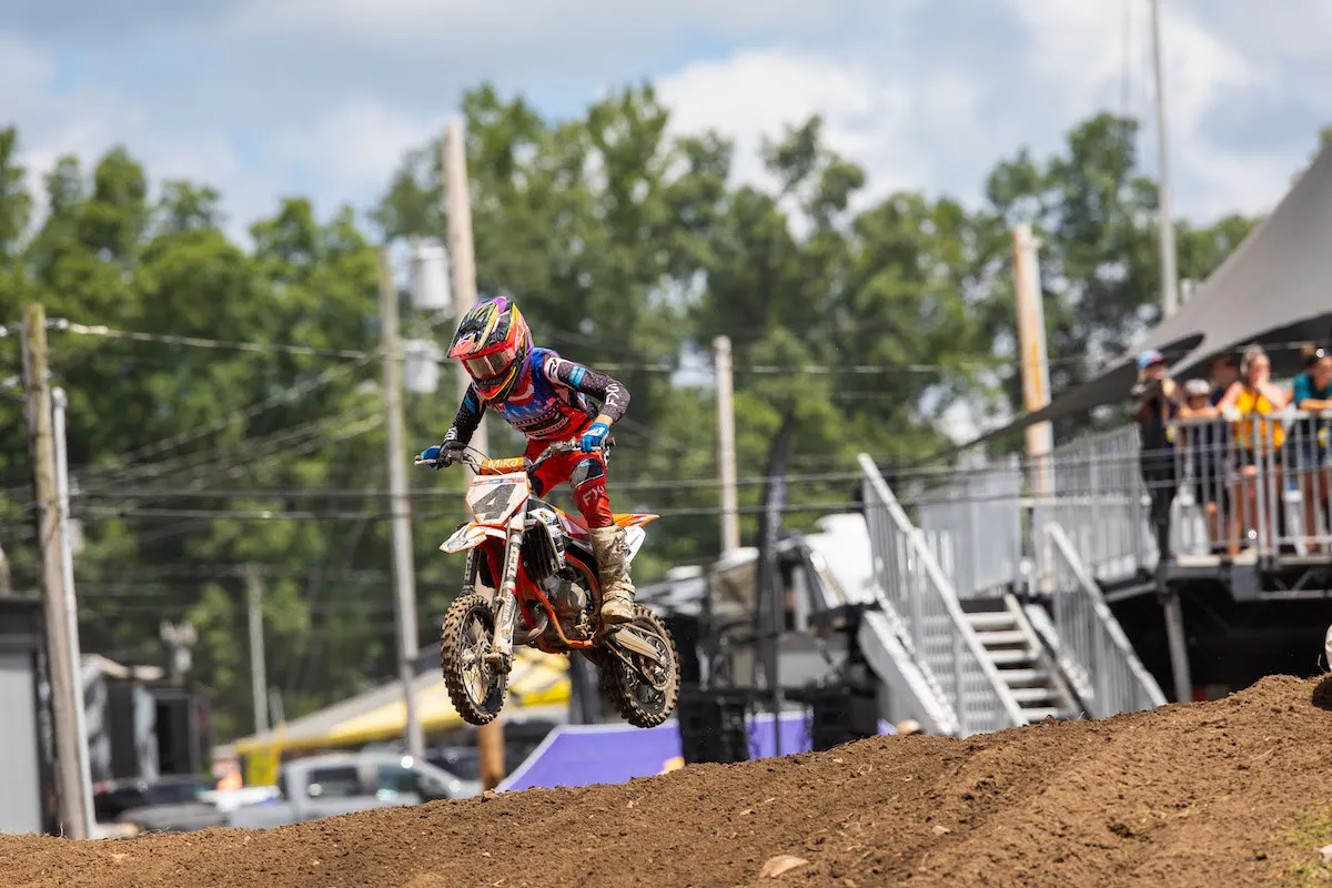 KTM rider Levi Leddy stormed to the front for the 65cc (10-11) Limited Moto 1 win.