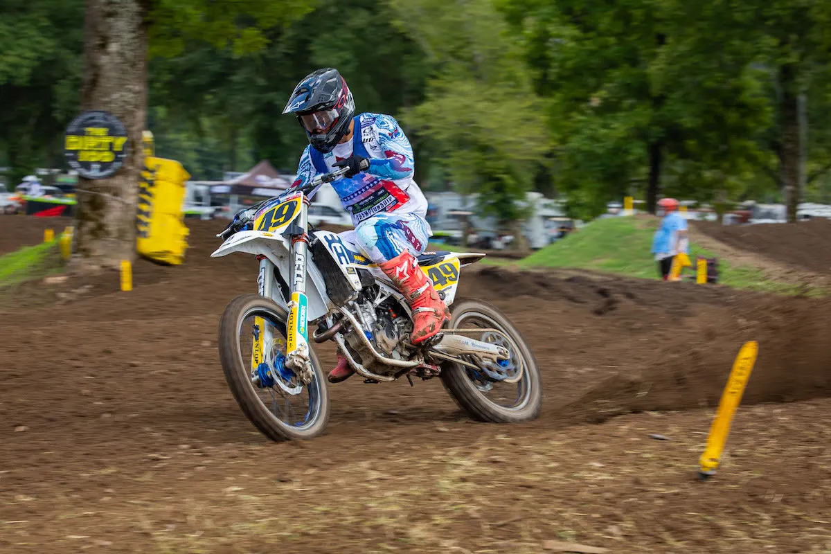 Husqvarna rider Brennon Harrison enjoyed a wire-to-wire victory in the first 250 B moto.