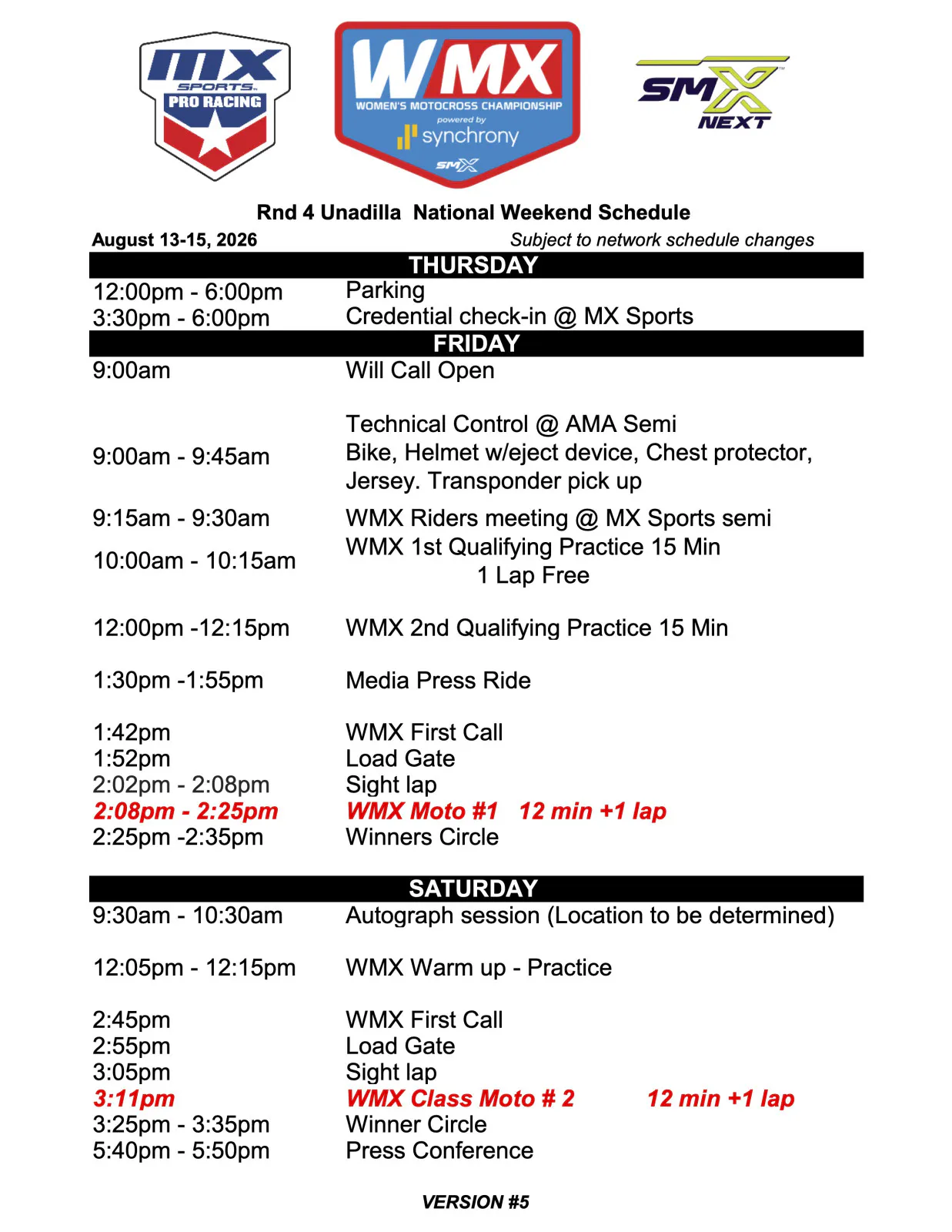 WMX Unadilla weekend schedule