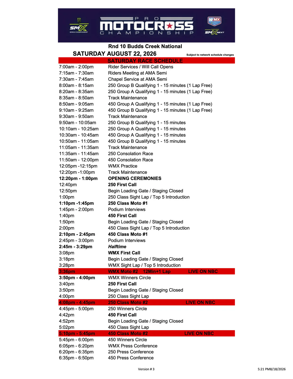 Budds Creek National race schedule
